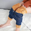 Winter 2024 Women's High-Waist Velvet Jeans for English Fashion Warmth