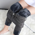 Winter 2024 Women's High-Waist Velvet Jeans for English Fashion Warmth