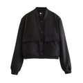 Women's Bomber Jacket with Pockets – Vintage Style, Front Button