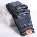 Retro Winter Fashion: New Fleece Slim Stretch Jeans for Warmth | Straight Casual Plush Velvet Denim Trousers