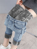 New Winter Blue Warm Jeans: Women's Mid-Waist Skinny Fleece Denim