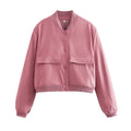 Women's Bomber Jacket with Pockets – Vintage Style, Front Button