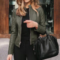 Women's Slim Fit Faux Leather Jacket: Classic Moto Style, Spring/Autumn