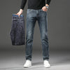 Straight Elastic Fleece Jeans Men's Clothing 2024 Winter New