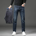 Straight Elastic Fleece Jeans Men's Clothing 2024 Winter New