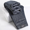 Straight Elastic Fleece Jeans Men's Clothing 2024 Winter New