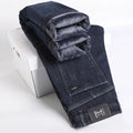 Straight Elastic Fleece Jeans Men's Clothing 2024 Winter New