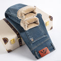 Fleece Jeans Men Winter Thicken Warm Elastic