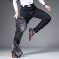 High Quality Winter Men's Warm Fleece Slim Fit Jeans