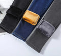 Winter 2024 Women's High-Waist Velvet Jeans for English Fashion Warmth