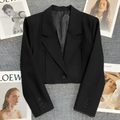 Varanda® Black Cropped Women Blazers Notched Collar