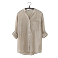 Varanda® Women Linen Button Loose Long Sleeve Blouse