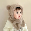 Winter Faux Fur Baby Hat Scarf: Cartoon Bear Design, Warm and Windproof