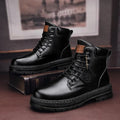 Men's High-Top Leather Motorcycle Boots: Fashionable, Winter-Ready, Lace-Up Military Style