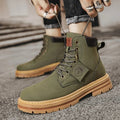 Men's High-Top Leather Motorcycle Boots: Fashionable, Winter-Ready, Lace-Up Military Style