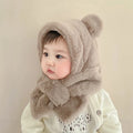 Winter Faux Fur Baby Hat Scarf: Cartoon Bear Design, Warm and Windproof