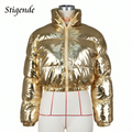 Varanda® Shiny Cotton Padded Golden Coat Warm Women Zipper Winter