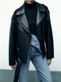 Varanda® Leather Jacket with Belt Spring Autumn Women Zipper Jacket