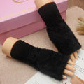 Cozy in Style: Women's Winter Plush Gloves - Elastic, Half Fingers, Mink Fur Knitted Design