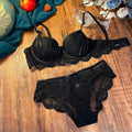 Logirlve Embroidery Sexy Underwear Set: Lace Brassiere, Deep V Push-Up Bra, and Panties