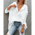 Varanda® Casual Loose White Women Sweatshirt V-neck Hoodies