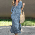 Varanda® Printed Long Dress Women V Neck Half Sleeve Maxi Dress